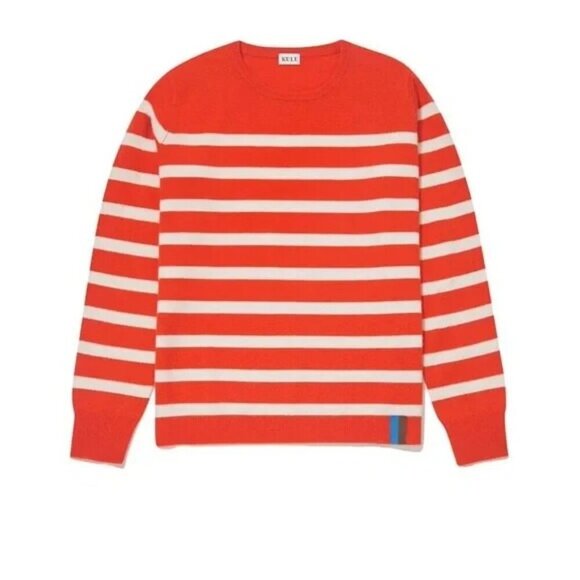 KULE Sweaters - Kule The Skate Orange White Striped Cashmere Sweater Size XS